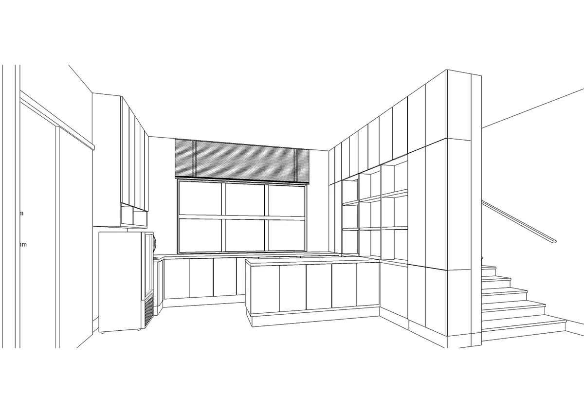 初期に描いたキッチンの3Dスケッチ