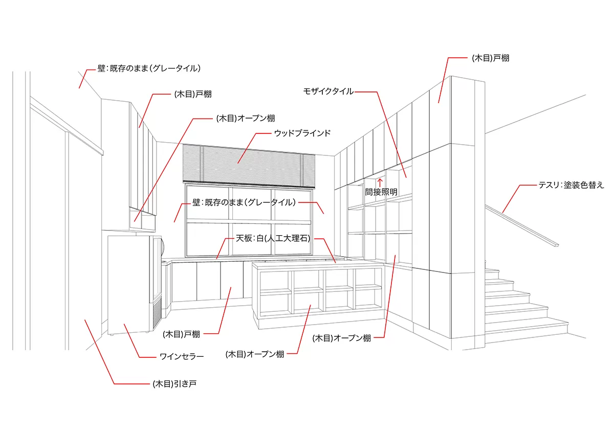 3Dスケッチに仕上等を書き込んだ指示図