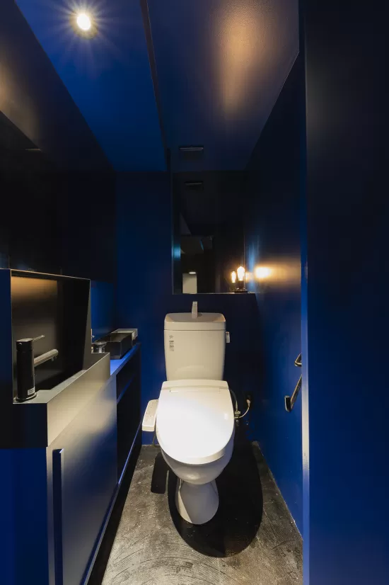 トイレ全体をブルーに塗装したリフォームの実例